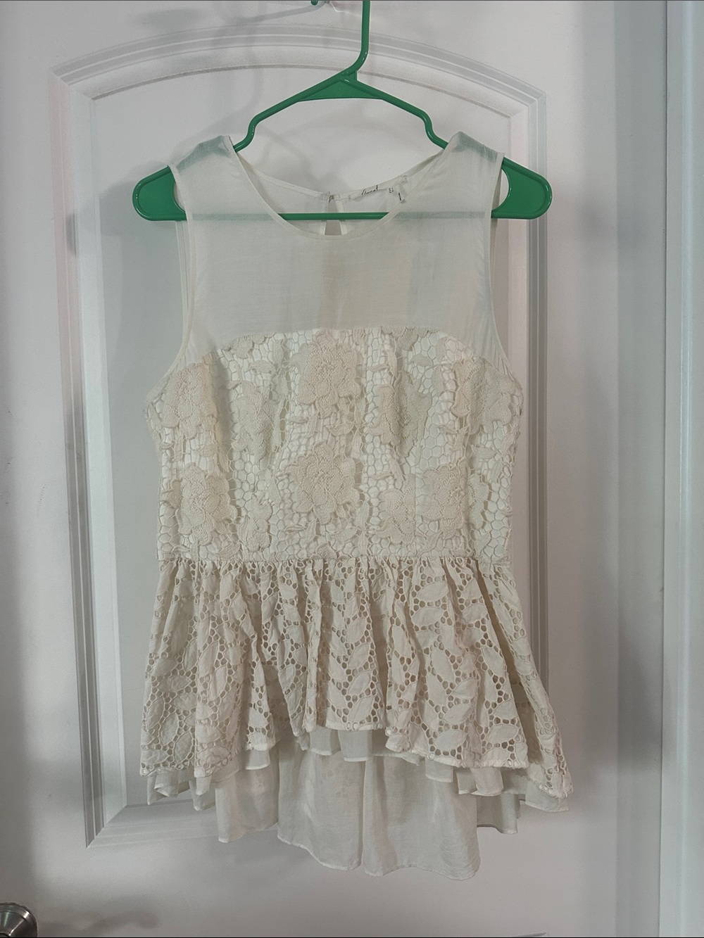 NEW Anthropologie c Floreat Ivory Lace Peplum Top - Size 12